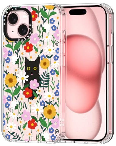 MOSNOVO für iPhone 15 Hülle – Durchsichtige, schlanke, stoßfeste TPU+PC-Handyhülle, [6,6 Fuß Fallschutz/Anti-Abziehen] - Schwarze Katze im Garten