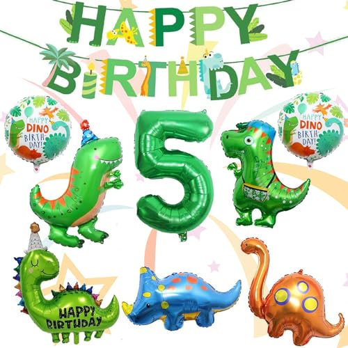 Dino Geburtstag 5 Jahre junge,Dino geburtstag Dino deko Dino party Dino kindergeburtstag Dinosaurier Luftballons Grün Dschungel Geburtstag Dekoration Junge Mädchen