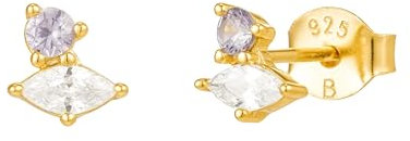 Brandlinger ® Ohrstecker Silber 925. Ohrstecker gold mit Stein. Schmuck Damen vergoldet mit 18 Karat (Silber und Gold) für Frauen und Mädchen. Größe Ohrstecker 6,8mm