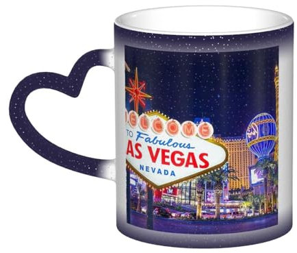Las Vegas Night City Bedruckte Farbwechsel-Tasse Kaffeetasse Keramik Kaffeetassen Kreative Tasse Kaffee Magische Tassen Magische Teetasse Tasse