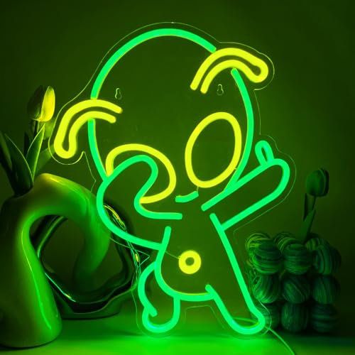 YUEYYNS Alien LED Neonlicht Gelbgrün Led Neon Schild Alien Light Sign Neon Wand Dekor Schild USB Neon Lights Sign für Zuhause, Spielzimmer, Schlafzimmer, Bar, Party