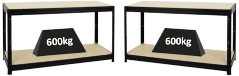 PROREGAL Mega Deal 2er-Set Höhenverstellbare Werkbank Dino 90x160x60cm Traglast 600kg Schwarz, Werktisch, Arbeitstisch