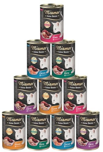 Miamor Feine Beute Mixpaket 10 x 400g | 5 garantierte Sorten | 65% Fleisch & Innereien | getreidefrei, ohne Soja & ohne künstliche Zusätze | Nassfutter für Katzen