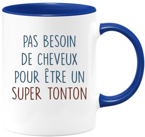 quotedazur Café-Croissant - Mug Personnalisé Tasse Humour Annonce Pas Besoin De Cheveux Pour Être Un Super Tonton - Cadeau Noël Original Drôle Futur Tonton Anniversaire - Bleu/Céramique