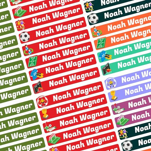 Namensaufkleber Set - Kinder - Fußball - ab 54 Stück - 38x7 mm - mit Wunschtext - Name - personalisiert - Namensetiketten - für Jugendliche - Firma - Universität - Schule - Kinder - KITA