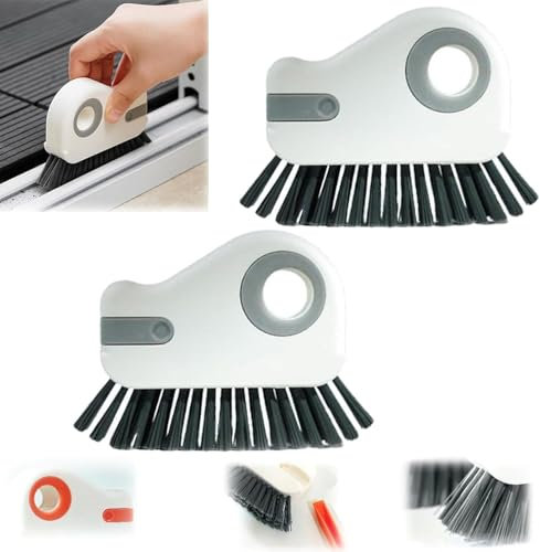 2 in 1 Groove Cleaning Brush Window Track Cleaning Tools, Sliding Door Track Cleaner, Window Groove Cleaning Brush with Hidden Scraper for Door Track Window Sill Window Seal (Grey,2 PCS)