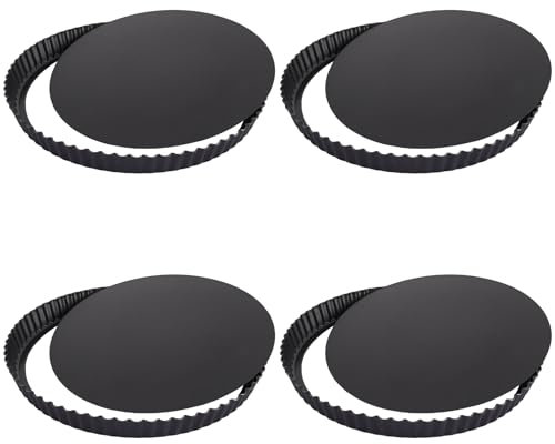 GBACHOOSE 4 Pack Quiche Pan, 28cm/11inch Tart Tin with Loose Base, Non-Stick Quiche Dish, Round Flan Tins for Baking Pies Pizza Cheese Cakes Fruit Tart