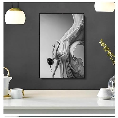 Malerei Poster und Druck Figur Kunst Wand Schwarz N Weiß Bilder für Wohnzimmer Schlafzimmer Gang Ballett Tanzen Mädchen Leinwand 60x90cm ohne Rahmen