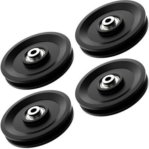 Anobeyi 114mm/4.5 Universal Nylon Bearing Pulley System, Gym Workout Cable Pulley Wheel & Weight Attachment Replacementfor Home Gym, Pulldown Smith Machine, Garage Lifting Equipment (Black-4pcs)