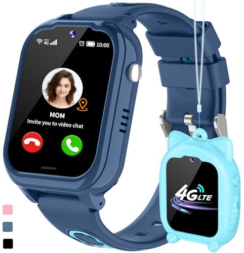 JUBUNRER 4G Montre Connectée Enfant 4G GPS Appel Vidéo SOS Podometre Marche Étanche Réveil Caméra Jeux Cartes d'apprentissage Calculatrice Musique Traceur GPS Enfant Tracker Cadeaux- Fille Garcon