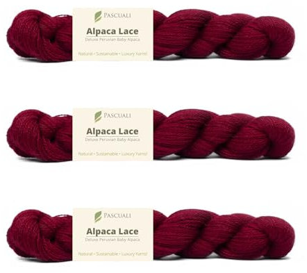 PASCUALI Alpaca Lace |Strickwolle aus 100% Alpakawolle, Alpaka Wolle zum Stricken und Häkeln, SET: 3 Stränge - 150g, Farbe:Bordeaux 21