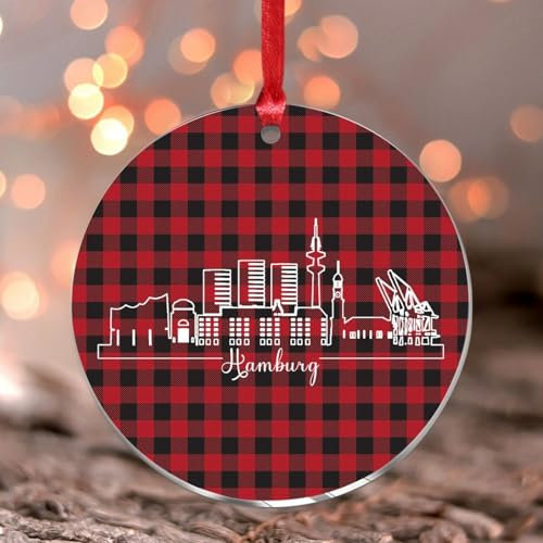Weihnachtsschmuck Deutschland, Hamburg, Reisesouvenir, Helden-Serie, rund, Weihnachtsbaumschmuck, Andenken, bunte Skyline, Acryl-Weihnachtskugel für Innenräume