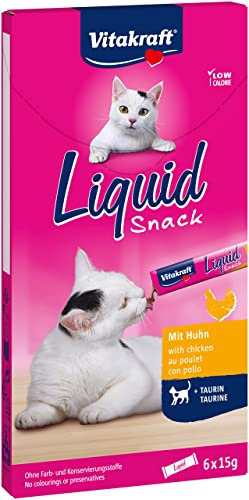 Vitakraft Liquid Snack, Katzensnack flüssig, mit Huhn, Katzenleckerlies, mit Taurin, unterstützt die Augenfunktion, unterstützt die Herzfunktion, kalorienarm (1x 6 Stück) (Packung mit 10)
