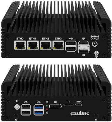 CWWK Mini PC N100 Firewall Appliance, Fanless Mini Computer with 4 Port i226-V 2.5GbE LAN, F2 OPNsense Micro PC 16GB DDR5 RAM 128GB NVMe SSD, 2*HD+DP+Type-C 4K Display, TF, AES-NI