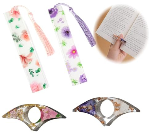 FENQURO 4Pcs Getrocknete Blume Harz Lesezeichen,Transparente Florale Buch Seite Halter und Buch Mark Set handgemachte Lesezeichen mit Quaste niedlich Buch Zubehör Geschenk für Leseliebhaber Studenten