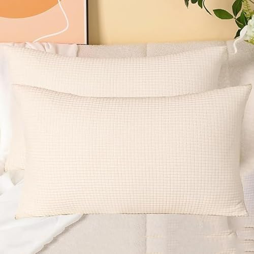 SWJ-swjssb Stretch Kissenbezüge Aus Kord - Quadratisch & Rechteckig, 2er Set Sofa Kissenbezug Mit Reißverschluss, Kissenhülle Für Kopfkissen, Zier - & Sofakissen(White,40x70 cm Set of 2)
