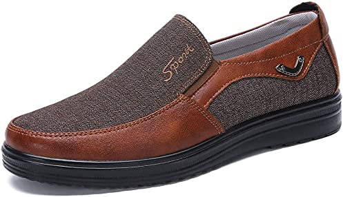 Zapatos sin Cordones Hombre Cuero Mocasines Casual Zapatillas Casa para Centavo Ponerse Conducción Formal Negocios Barco Cómodos Caminar（Marrón,44 EU