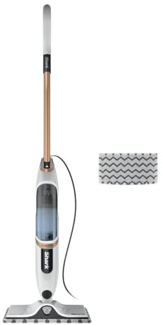 Shark SteamSpot with Steam Blaster Technology for Hard Floors, Lightweight steam mop Chemical-Free Cleaning, Removable water tank, Inc. 2x machine-washable Dirt Grip pads, White & Poly Copper S2001UK