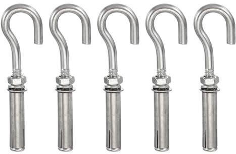 PATIKIL M8 Concrete Wall Hook, 5 Pcs 304 Stainless Steel Expansion Hook Cup Screw for Indoor Outdoor Ceiling Concrete Walls Masonry, Silver