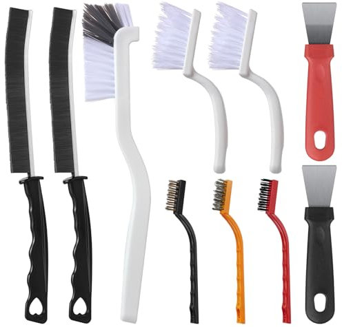 AOLLEN 10 Piezas Cepillos Limpieza Hogar, Cepillos de Limpieza Hogar Estufas, Cepillo de Limpieza de Huecos, Cepillo Cerdas Duras, Cepillo para Limpia Juntas, Raspador, para Cocina Baño Ventanas