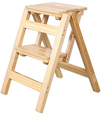 DONGGANSHI Escabeau en Bois, Tabouret ménager en Bois, Chaise Pliante à 2 marches, escabeau, Cuisine, bibliothèque, Multifonction, Pliable, Support d'échelle, Chaise échelle