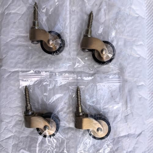 360° Vintage-Messing Möbelrollen, 25mm Rollen, 4 Stück, Vollkupfer Lenkrollen mit Gummiummantelung, 150kg Tragkraft