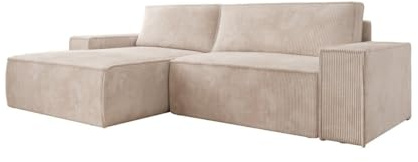 Luxusbetten24 Designer Sofa Corino in Cord mit Stauraum und Schlaffunktion | Bezug: Cord | Farbe: Beige | Stellvariante: Links