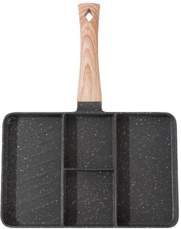 Baxnore 4 Section Divided Grill Pan, Coated Aluminum Breakfast Skillet with Nonstick, Multi Compartment Frying Pan for Eggs Steak Vegetables (White) (Black)