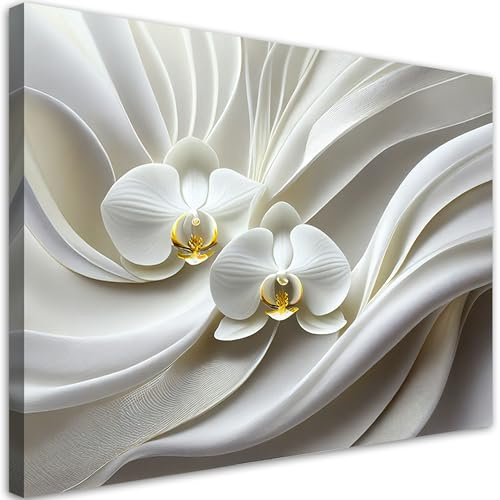 Feeby Bilder - Foto Geschenk - Weiße Orchidee Blumen 3D - 100x70 1tlg - Leinwandbilder Wohnzimmer - Wandbild über dem Bett - Bild Schlafzimmer - Aesthetic Zimmer Deko - Modern Pictures