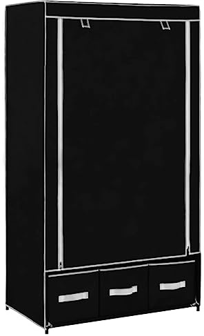 QUAHEAS Kleiderschrank Schwarz 87 x 49 x 159 cm, Stoff Schrank mit 3 Schubladen, Tragbarer Kleideraufbewahrung Schrank für Schlafzimmer, Vlies Material