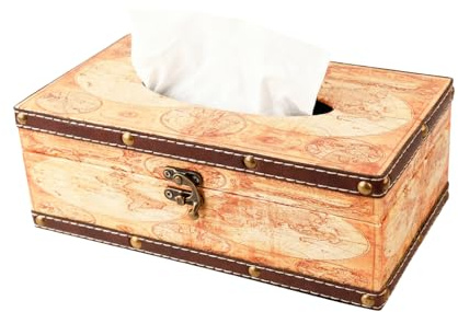 BigKego Vintage Taschentuchbox aus Holz Rechteckig mit Metallschloss | Taschentuchspender, Tissue Box, Taschentücher Box Deko, Für Esszimmer Badezimmer Schlafzimmer Büro