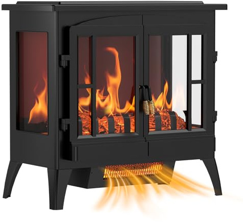 Quiniver Freestanding Two Door Electric Stove 270° Wide View Heater | Two heating modes,tunable panoramic 3D flames,ultra quiet operation,overheat cut-off,cool exterior