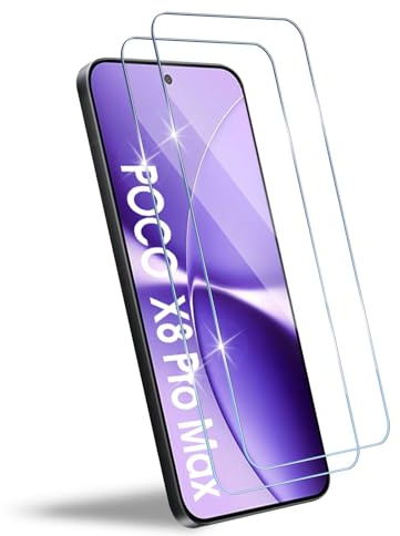 HidWee Compatible con Xiaomi POCO X8 Pro Max 5G Cristal Templado, 2 Piezas HD Protector de pantalla, Sin Burbujas, Anti-Arañazos, Antihuellas, 9H Dureza Vidrio Templado - Transparente