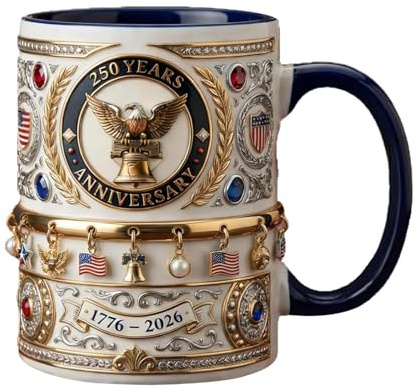 Duvcoywae Mugs Drôles | 330ml Souvenir américain du 250e anniversaire,Tasses à café en céramique originales,Idéal pour thé, eau, lait, jus, maison, bureau, école, bar, restaurant,