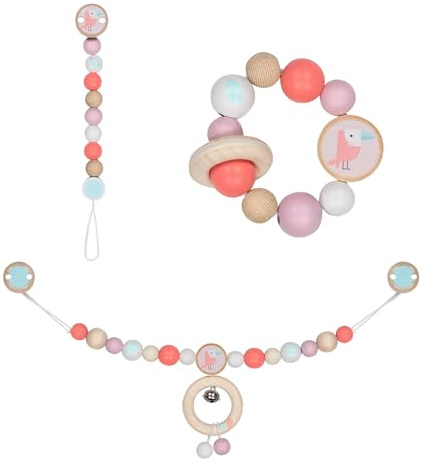 goki 6623 - Baby Greifspielzeug Set Papageientaucher, 3-teilig mit Kinderwagenkette, Schnullerkette und Greifling, MADE IN GERMANY Geschenk zur Geburt, fördert Motorik und Greifreflex ab Geburt
