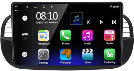 Double Din Car Stereo for FIAT 500 2007-2015 9 Inches Android 15 Car Display Screen Fm Am Bluetooth Usb Android Auto For, 4 Core 2G+32G