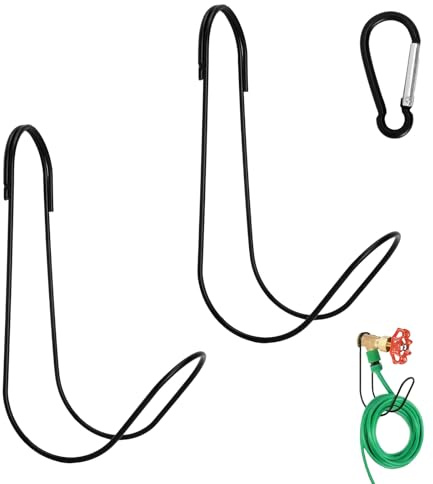 SLIAXINT 2 Pièces Support Tuyau Arrosage Mural en Métal, Sans Perçage | Support Mural Tuyau Arrosage, Porte Tuyau Arrosage Mural, Support de Jardin et Crochet, pour Extérieur Cour Garage