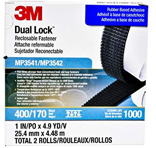 3M Dual Lock Reclosable Fastener MP3541/MP3542, SJ3542, Black, 1 in x 5 yd, Type 400/170, General Use, Durable for Repeated Opening and Closings, Pressure Sensitive Adhesive