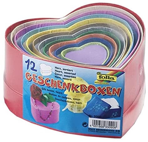 folia 3309 - Geschenkboxen, Pappschachteln aus Karton, in Herzform, 12 Stück in verschiedenen Größen und Farben - ideal zum Verzieren und Verschenken
