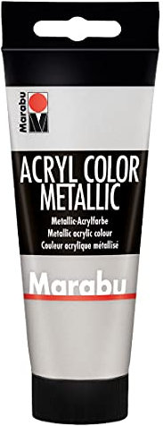 Marabu 12010050082 - Acryl Color silber 100 ml, cremige Acrylfarbe auf Wasserbasis, schnell trocknend, lichtecht, wasserfest, zum Auftragen mit Pinsel und Schwamm auf Leinwand, Papier und Holz