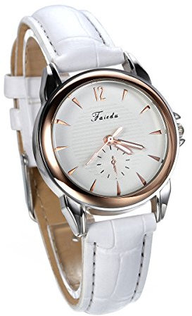 JewelryWe Damen Armbanduhr, Analog Quarz, Klassische Business Casual Uhr mit Leder Armband, Weiss