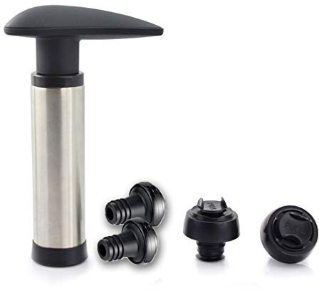 Pompe à vide pour le vin, avec 4 bouchons silicone réutilisable et facile d’un système propre, fiable, arrosé idéal de Noël, inauguration de la maison, anniversaires et autres fêtes saisonnières