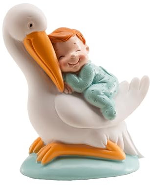 dekora - Taufe Deko | Tortendeko Baby Junge mit Blaue Schalfende Storch - 10cm