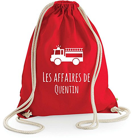 Amikado Freizeitrucksack aus 100 % Bio-Baumwolle, personalisierbar, mit Feuerwehrmann und Vornamen, rot, 37 x 47 cm