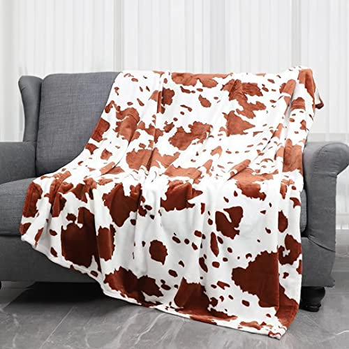 Flanell Kuh Print Decke, Fuzzy Kuh Kuscheldecke Weiche Warme Kuschelige Decke,Plüsch Decken Sofadecke Couchdecke Wohndecke Geschenke für Home Couch Bett Sofa Decor