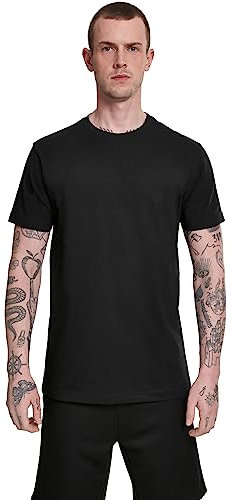 URBAN CLASSICS Stretch T-Shirt with Round Neckline, Basic Tee with Figure-Hugging Cut, Short-Sleeve Elastic Men's T-Shirt, Regular Fit, 100% Jersey Cotton, Colour: Black, Size: 5XL