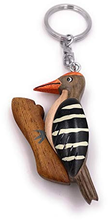 Onwomania - -Specht Vogel Wald Schlüsselanhänger - Holz Glücksbringer ideal als Geschenk z.B. für den besten Freund, die beste Freundin, Mama - Für Männer, Frauen & Kinder