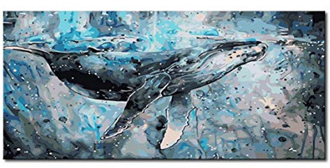Shukqueen Kit de peinture à l'huile par numéros pour adultes et enfants débutants – Baleine 40,6 x 50,8 cm (sans cadre)