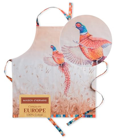Maison d'Hermine Schürze, 100% Baumwolle (70 cm x 85 cm) | Verstellbarer Nackenriemen, Clothapron mit Mitteltasche und langen Bändern für Damen, Herren