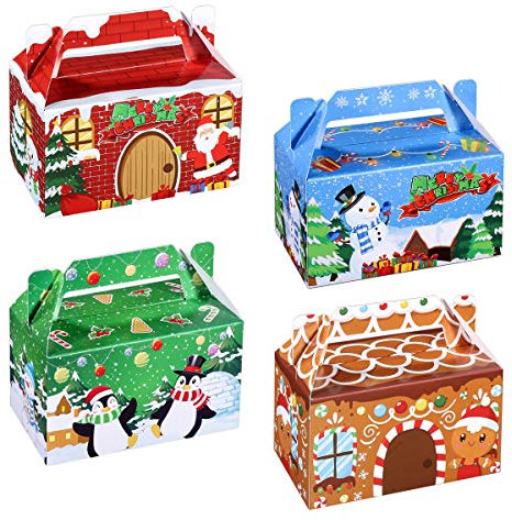 Hemoton 24 Stück Weihnachten Party Geschenkboxen 3D Weihnachten Haus Pappe Geschenkschachtel Kartonage Geschenkkarton Süßigkeiten Goodie Cookie Box für Urlaub Leckereien,15,5 x 9 x 9 cm